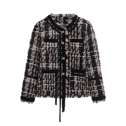 90白鸭绒羽绒服2023冬款气质小香风粗花呢加厚保暖外套HRWY81089 商品图4