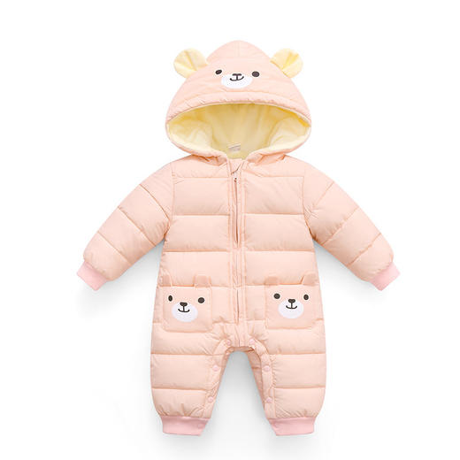 秋冬新款婴幼儿加厚保暖连帽耳朵款超柔里衬连身衣爬服 商品图4