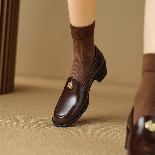 时尚显瘦，绒里保暖粗跟乐福鞋HJ-H329 商品图2