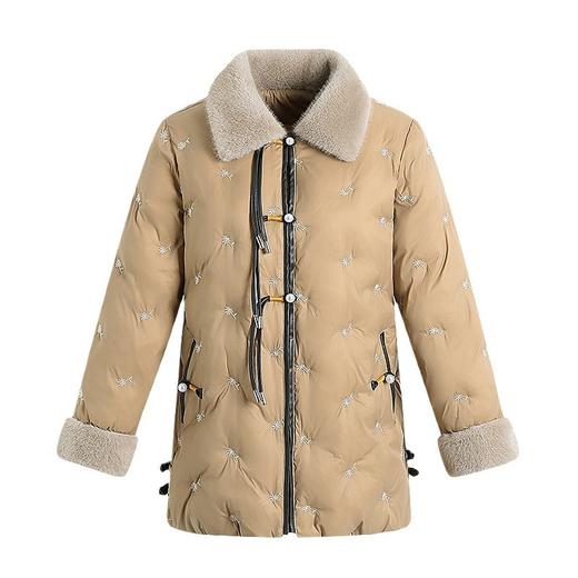 NOENGDO2302 妈妈冬装盘扣棉衣中长款洋气中老年女装羽绒棉服加绒加厚棉袄外套 商品图4