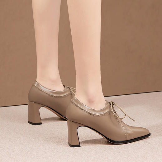 时尚简约，尖头纯色系带高跟单鞋HY-H3305 商品图2