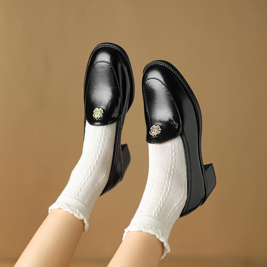 时尚显瘦，绒里保暖粗跟乐福鞋HJ-H329 商品图7