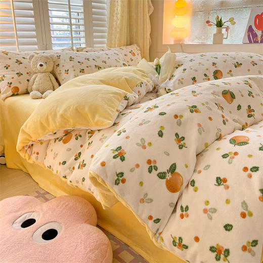 冬季牛奶绒珊瑚四件套，法兰绒床上用品双面加绒加厚四件套YL-33784819 商品图1