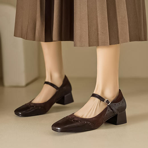 法式优雅，里外全头层皮粗跟玛丽珍浅口单鞋LGYZ-342-2 商品图1