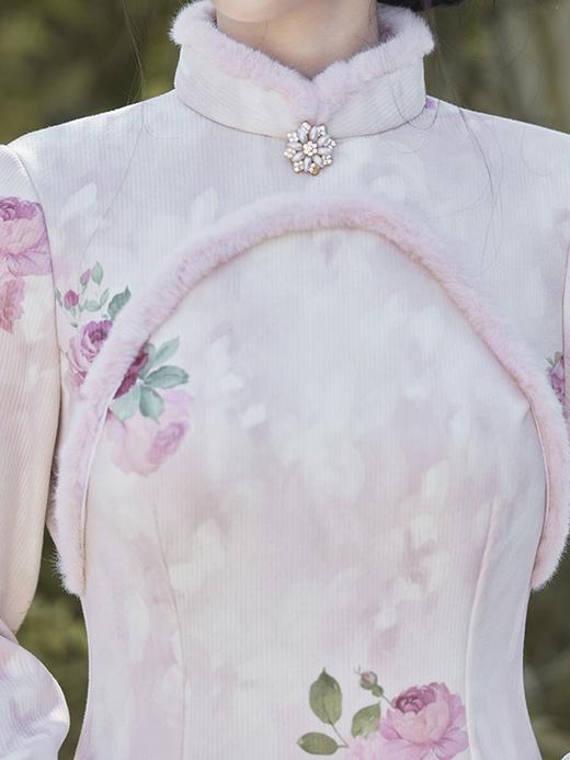 优雅气质，冬季牡丹印花毛领旗袍文艺名媛风宴会礼服走秀旗袍BS-2861 商品图4