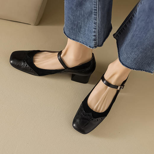 法式优雅，里外全头层皮粗跟玛丽珍浅口单鞋LGYZ-342-2 商品图10