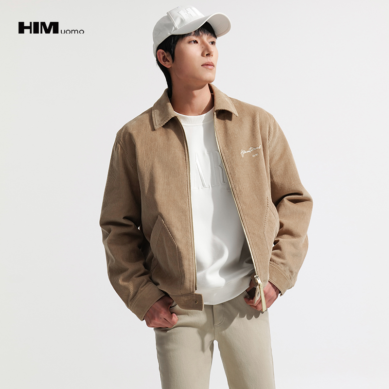 HIM漢崇  舒适灯芯绒翻领夹克男轻奢复古柔软耐磨休闲外套2025秋季