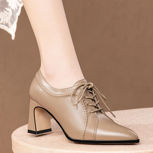 时尚简约，尖头纯色系带高跟单鞋HY-H3305 商品图0