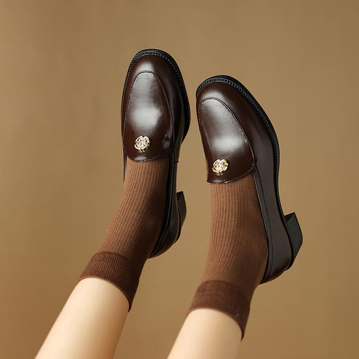 时尚显瘦，绒里保暖粗跟乐福鞋HJ-H329 商品图1