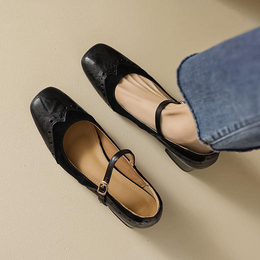 法式优雅，里外全头层皮粗跟玛丽珍浅口单鞋LGYZ-342-2 商品图11