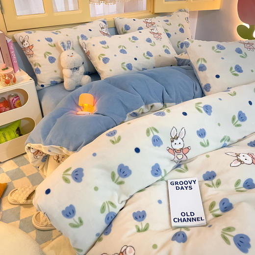 加厚牛奶绒四件套，双面法兰绒床单被套珊瑚绒四件套 QJY-YU-88 商品图1