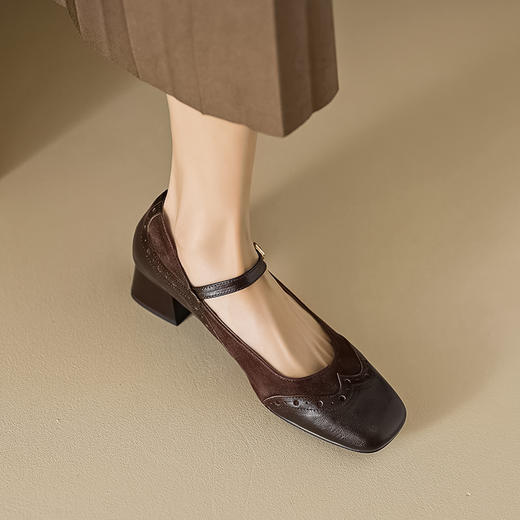 法式优雅，里外全头层皮粗跟玛丽珍浅口单鞋LGYZ-342-2 商品图4