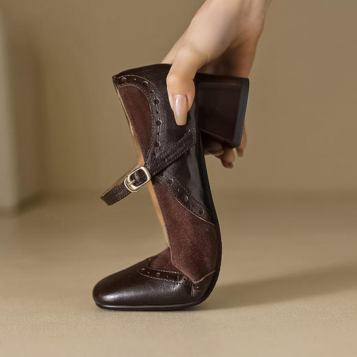 法式优雅，里外全头层皮粗跟玛丽珍浅口单鞋LGYZ-342-2 商品图12