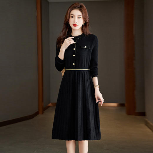 雀说木耳领百褶毛衣裙女打底衫女减龄长款针织连衣裙AL6772 商品图1