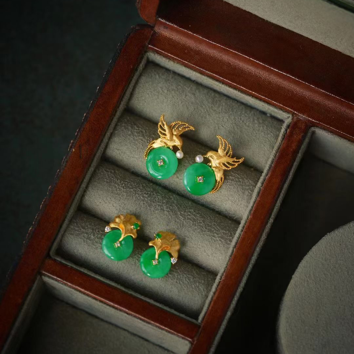 龢盒原创 唯美动人的银杏叶/飞鸟耳钉