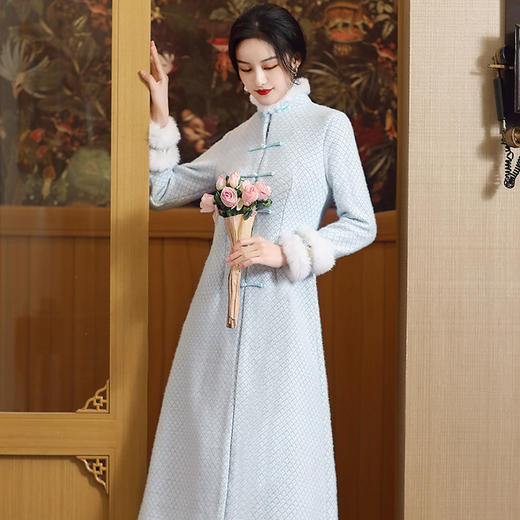 冬季加厚真兔毛领水貂绒百搭优雅时尚逛街晚会旗袍外套HYM-21136 商品图4