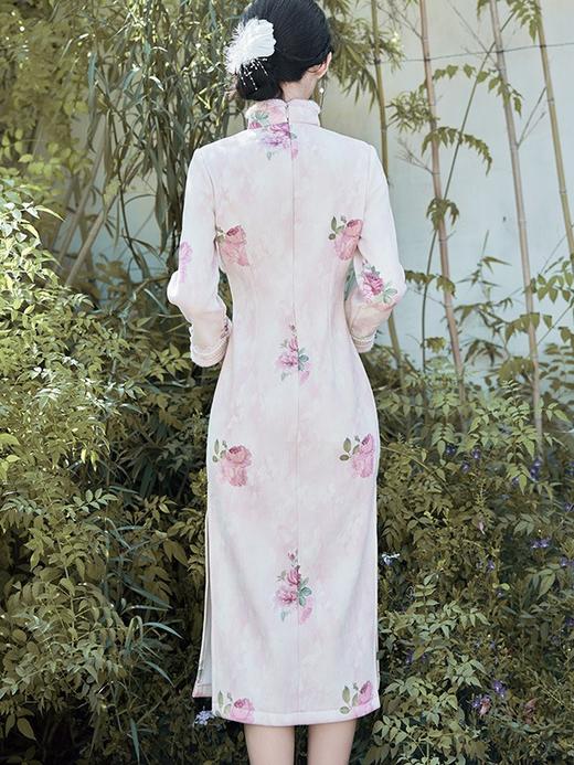 优雅气质，冬季牡丹印花毛领旗袍文艺名媛风宴会礼服走秀旗袍BS-2861 商品图3