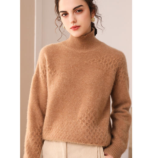 丁摩 冬季羊绒衫女100%山羊绒23秋冬新款半高领加厚长袖针织打底衫 商品图3