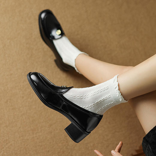 时尚显瘦，绒里保暖粗跟乐福鞋HJ-H329 商品图9