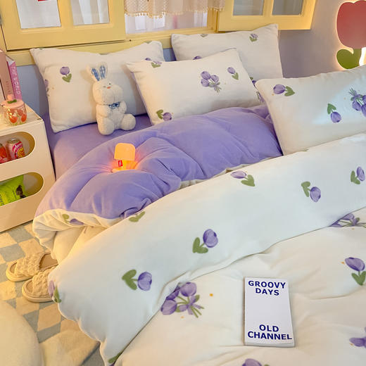 加厚牛奶绒四件套，双面法兰绒床单被套珊瑚绒四件套 QJY-YU-88 商品图8