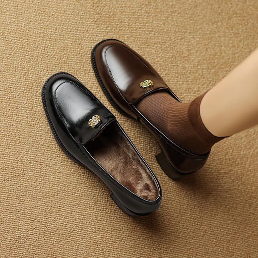 时尚显瘦，绒里保暖粗跟乐福鞋HJ-H329 商品图0