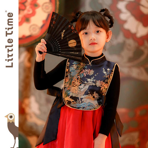 littletime女童汉服中国风唐装2023秋冬新款儿童无袖古风连衣裙 商品图3