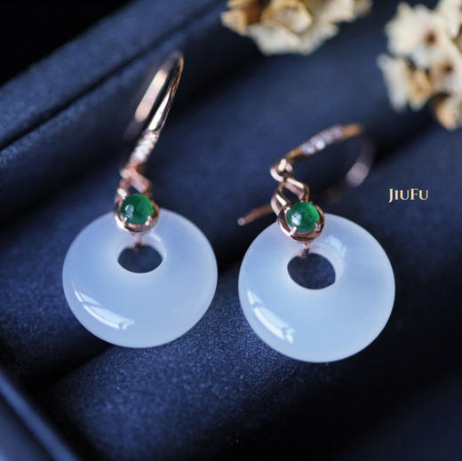 18K玫瑰金和田玉（白玉）耳饰--福禄双全/高抵扣14mm//总长30mm 商品图1