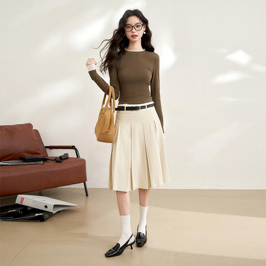 西遇韩版拼接假两件上衣新款修身显瘦打底衫内搭长袖T恤D0340259 商品图1