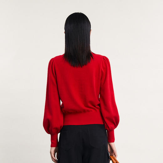 谜底新年红套头针织衫女2024春季新款简约圆领刺绣毛衣241MZ0320 商品图2