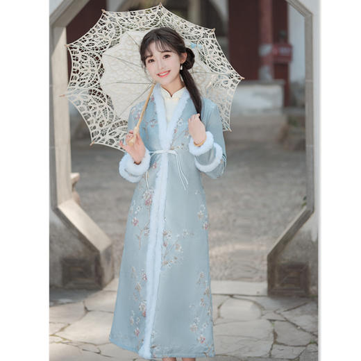 提花夹棉长款旗袍外套时尚改良新中式年轻少女旗袍外披GX-35526 商品图3