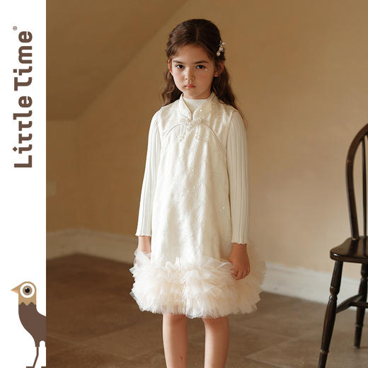 littletime公主网纱2024新春款国风旗袍裙珠片闪亮连衣裙 商品图2