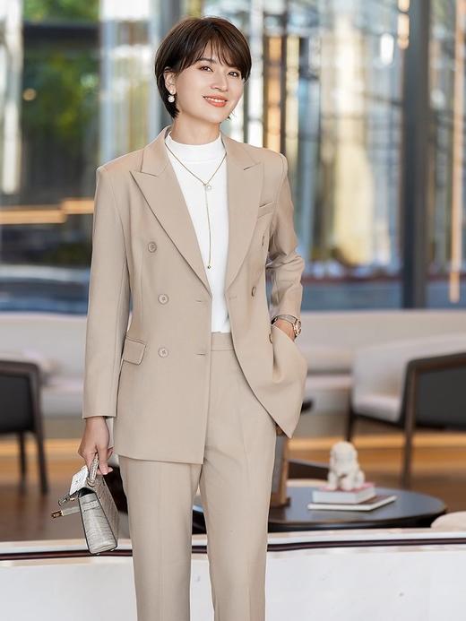 卡其色西装套装女2023秋冬长袖职业装女装套装时尚干练正装 商品图3