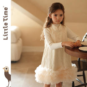littletime公主网纱2024新春款国风旗袍裙珠片闪亮连衣裙