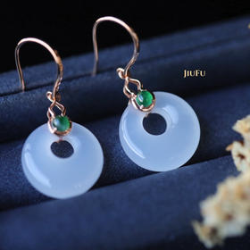 18K玫瑰金和田玉（白玉）耳饰--福禄双全/高抵扣14mm//总长30mm