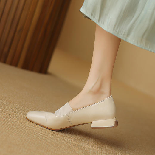 舒适简约，平头纯色真皮低跟单鞋SSS5796 商品图6