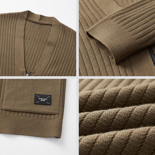 墨麦客多米绒v字领针织开衫男2023秋季新款坑条肌理男士外套20633 商品图3