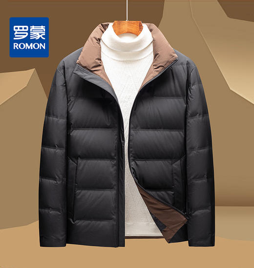 【90白鸭绒】罗蒙撞色羽绒服男短款冬季保暖面包服男士羽绒服外套男 商品图0