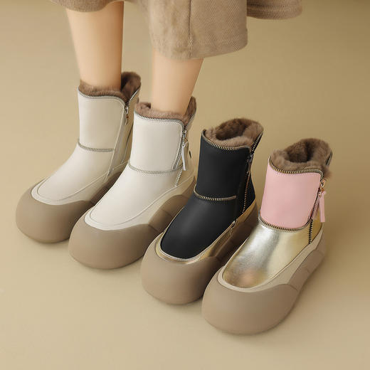 品质好货 | Safiya/索菲娅2023冬季加绒兔毛拼色厚底雪地靴棉靴 SF3411A715 商品图0