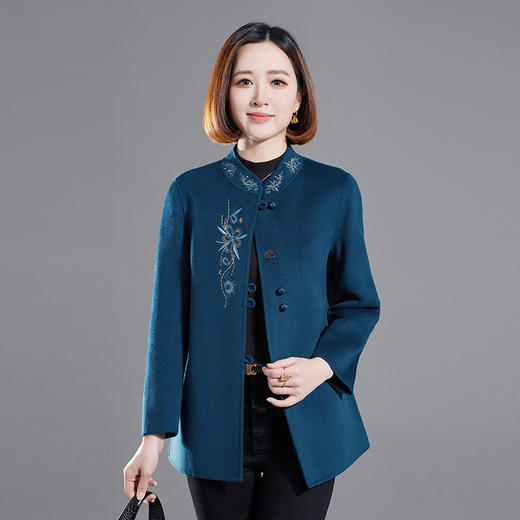 秋冬新款双面羊绒大衣女中长款绣花羊毛呢子外套KQ-215281 商品图2