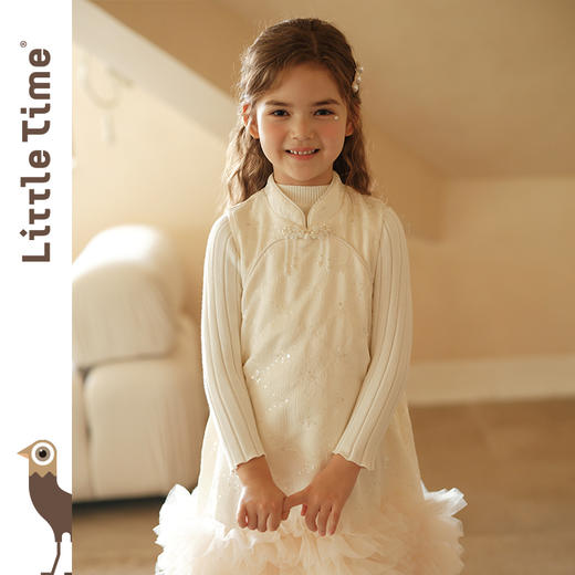littletime公主网纱2024新春款国风旗袍裙珠片闪亮连衣裙 商品图3