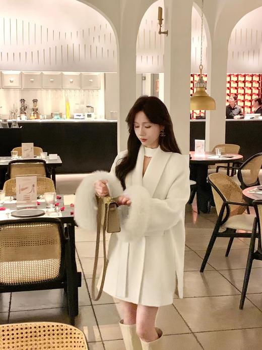 现货【斯嘉丽初雪】设计师高定羊驼绒大衣狐狸毛袖双面呢外套 商品图1