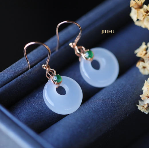 18K玫瑰金和田玉（白玉）耳饰--福禄双全/高抵扣14mm//总长30mm 商品图2