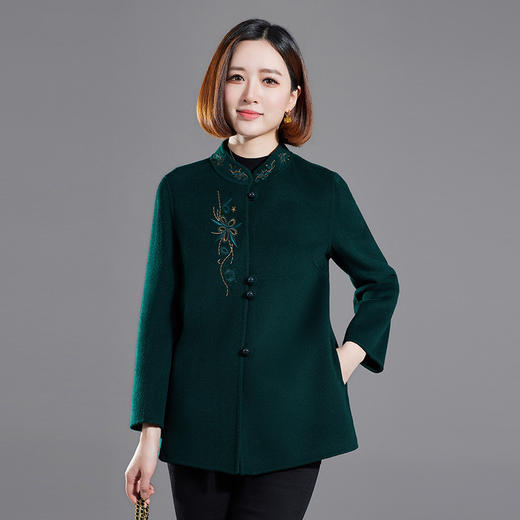 秋冬新款双面羊绒大衣女中长款绣花羊毛呢子外套KQ-215281 商品图1
