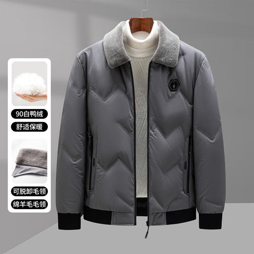 【可脱卸羊毛领】罗蒙棒球服羽绒服男锁温保暖男士羽绒服外套男羽绒服 商品图5