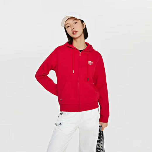 复古运动开身帽衫2024女卫衣休闲长袖撞色外套K0E22MK01 商品图1