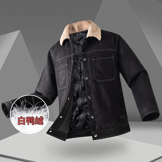 【白鸭绒 羊羔绒领】罗蒙仿麂皮绒羽绒服百搭工装夹克男士羽绒服工装男羽绒服 商品图3