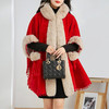 简约时尚连帽毛呢斗篷外套，2023冬宽松显瘦红色中长款大衣HR-WZ231029 商品缩略图2