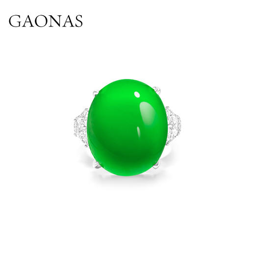 GAONAS 925银合成锆石戒指 碧波苍翠 满绿简约绿蛋面戒指10281JG 商品图1