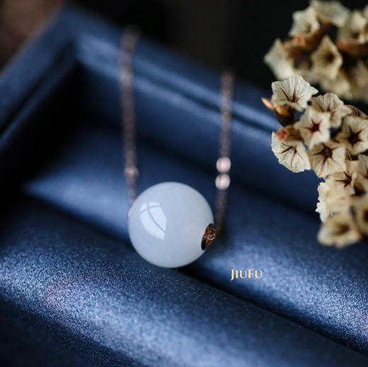 18K玫瑰金和田玉（白玉）项链--路路通/玉珠10mm/链长40+2cm 商品图0