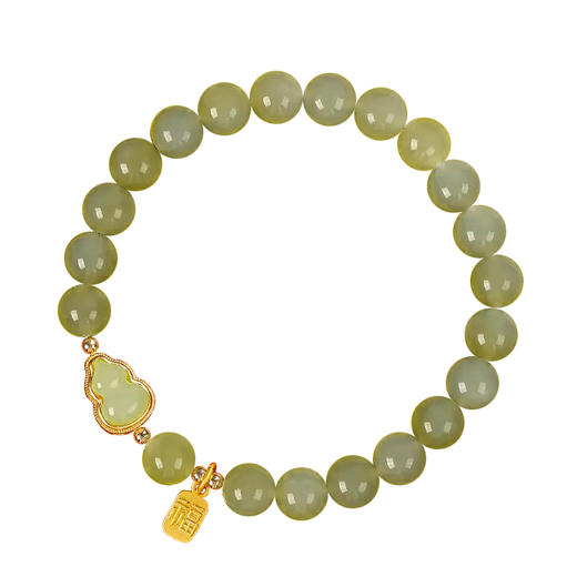 新中式国风葫芦福牌和田玉手串珠径8mm  温润如玉 质地细腻 商品图4